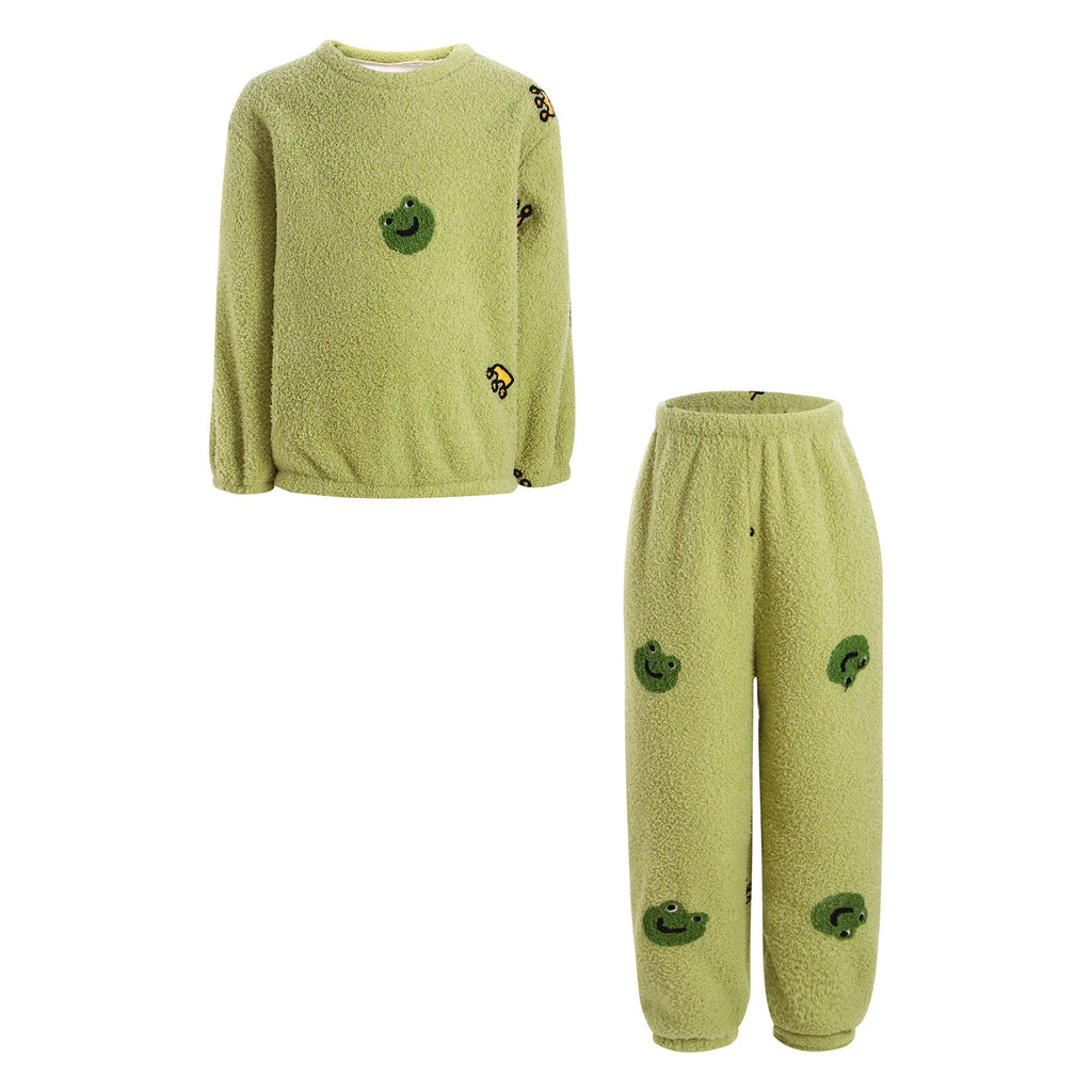 Kids Pyjamas Fleece Nightwear Elastic Waist Pyjama Set Warm 2 Piece-