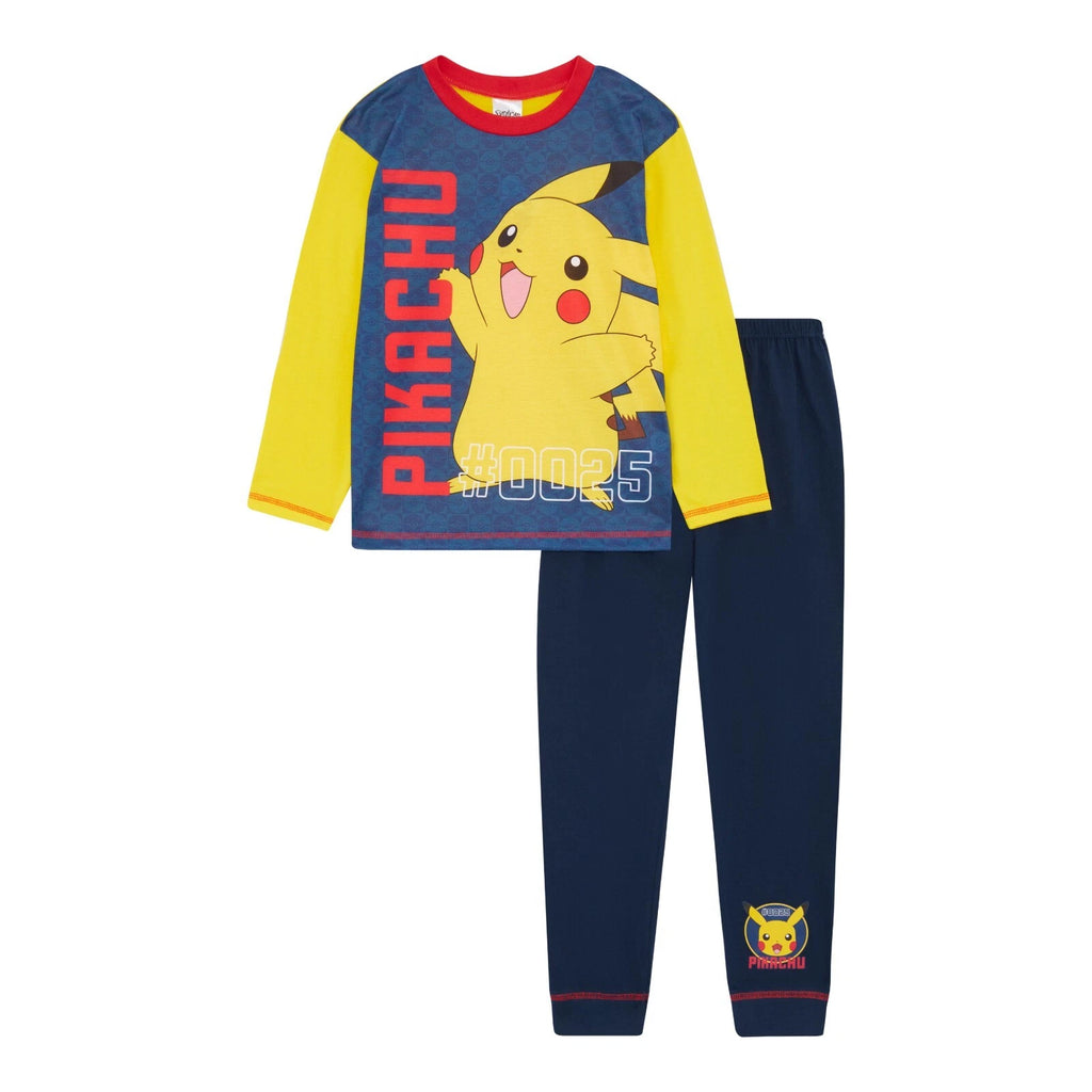Boys Pokemon Pyjamas Pikachu Yellow Blue 5-12 Yrs Long Sleeve Trouser Character
