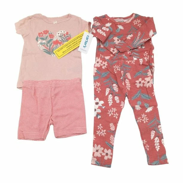 $36 Carter's Baby Girl's 4 Piece Floral Snug Fit Cotton Pajama PJs Sleepwear Set