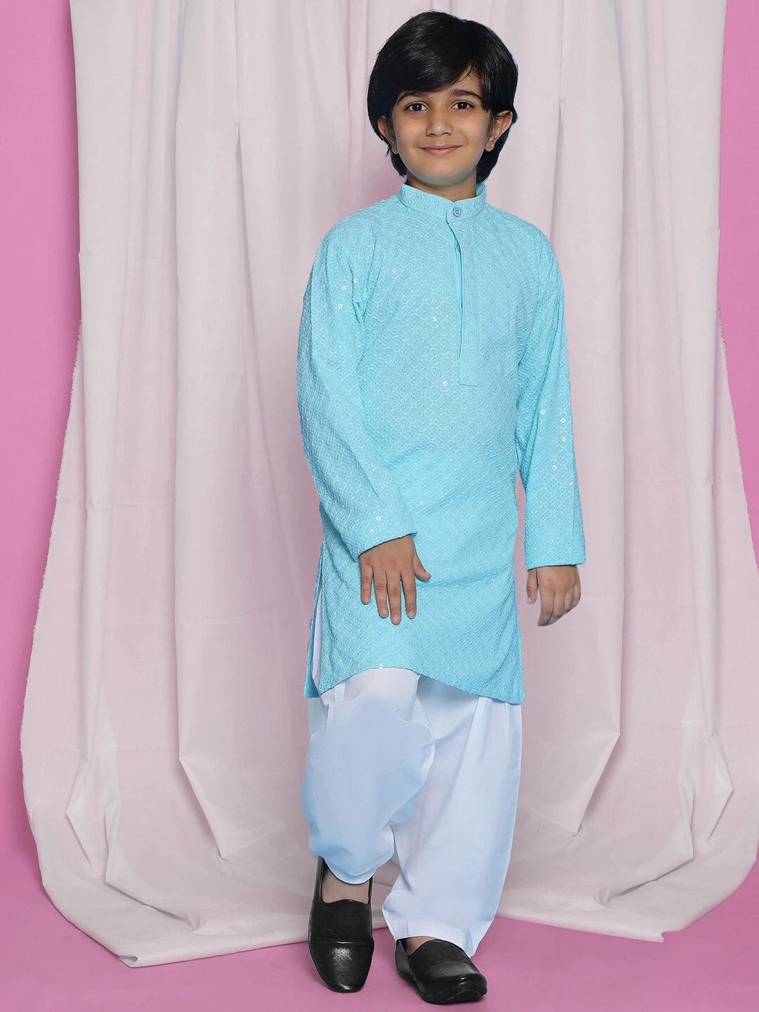 Kids Ethnic Mirror Work Cotton Kurta Pyjama Set/Party Wear Chikankari Kurta