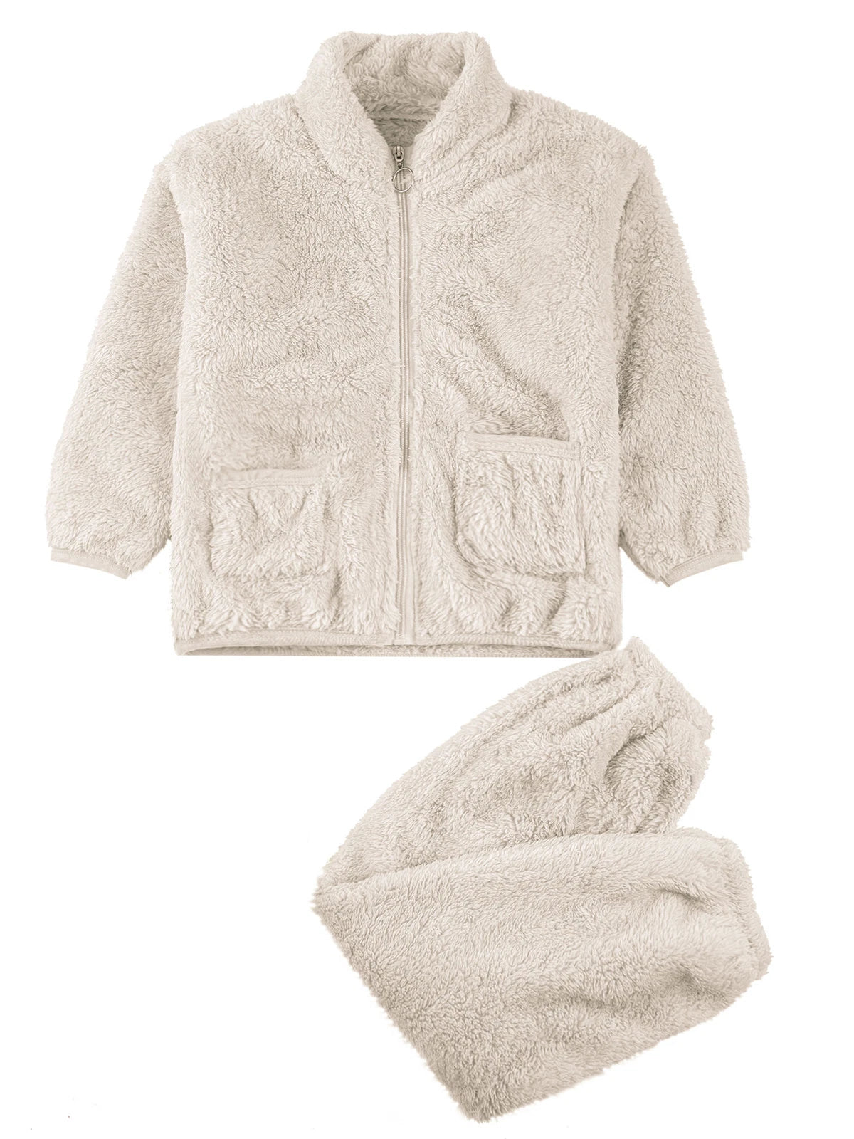 Kids Boys Girls Homewear Long Sleeve Outfits Zipper Pajama Set Comfy Sleepwear