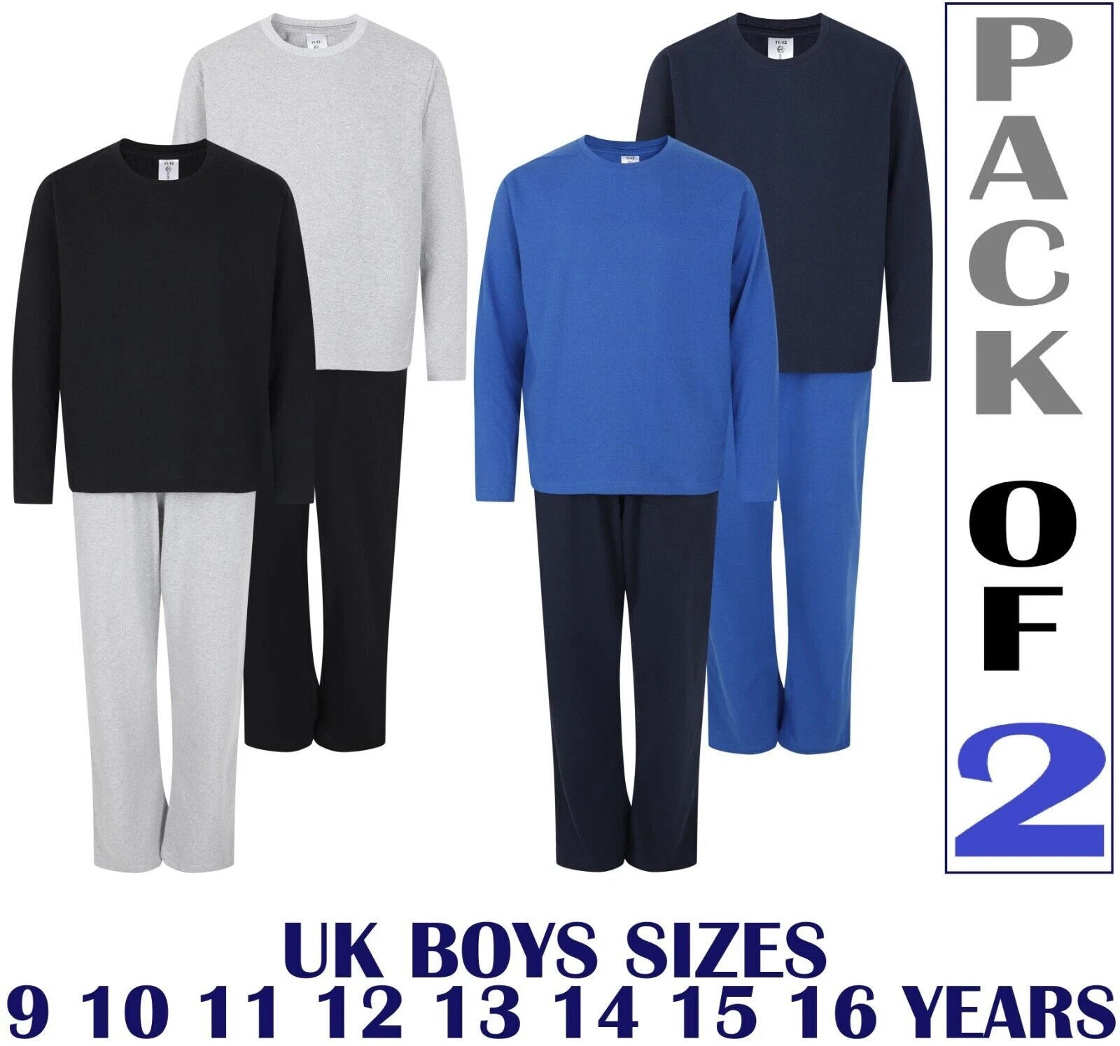 Boys 2 Pack Long Pyjamas Nightwear PJ Sets Twin Pack 9 to 16 Years #NorthEast