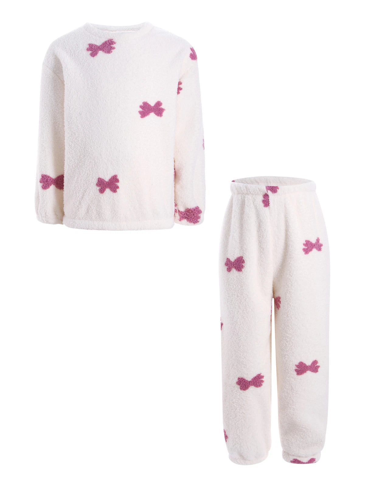 Kids Pyjamas Fleece Nightwear Elastic Waist Pyjama Set Warm 2 Piece-