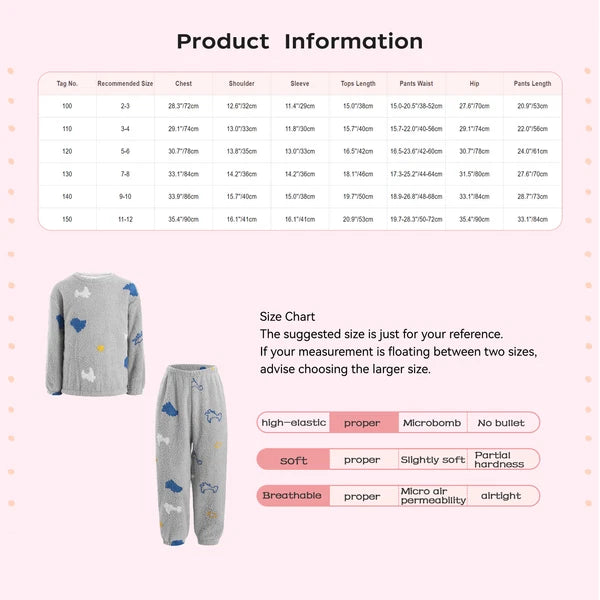 Kids Pyjamas Fleece Nightwear Elastic Waist Pyjama Set Warm 2 Piece-