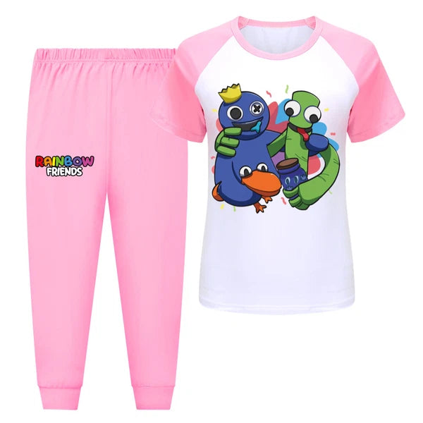 Children's Rainbow Friends Cotton Pajama Set Short Sleeve T-shirt Pants