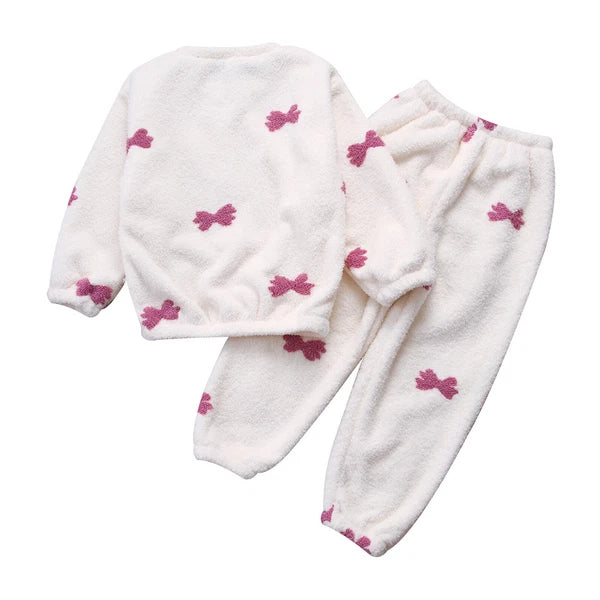 Kids Pyjamas Fleece Nightwear Elastic Waist Pyjama Set Warm 2 Piece-
