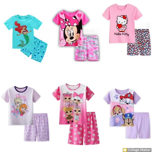 NEW Disney Cartoon Girls Short Sleeve 2-Piece Pajama Set
