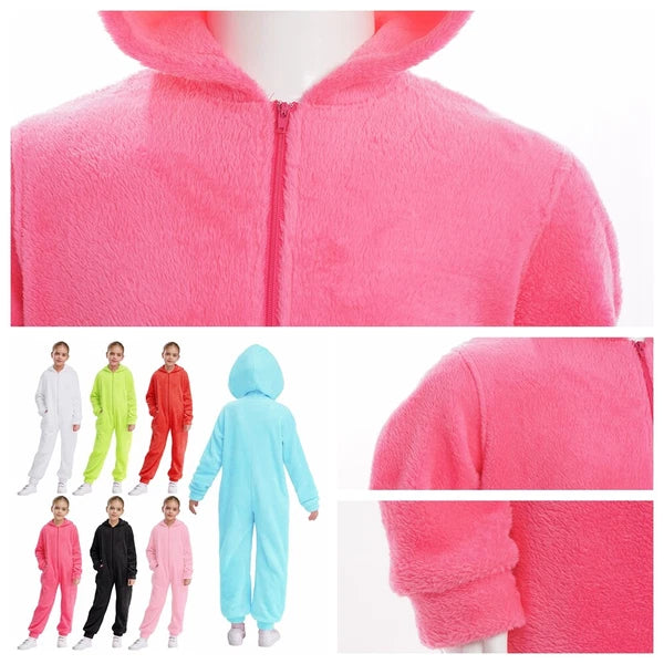 Unisex Kids Fleece Hooded Jumpsuit for Boys Girls Zip-up One Piece Pjs Sleepwear
