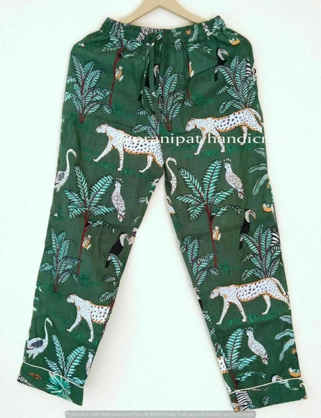 Indian Animal Printed Cotton Green Hippie Women Gypsy Sleepwear Boho Pajama set