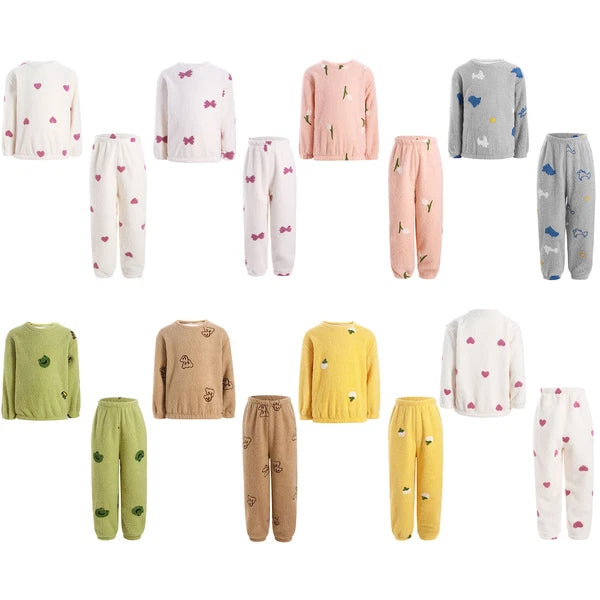 Kids Pyjamas Fleece Nightwear Elastic Waist Pyjama Set Warm 2 Piece-