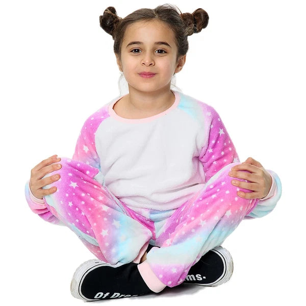 Kids Pink Galaxy Print Pyjamas Costume For Girls Age 5-13 Years