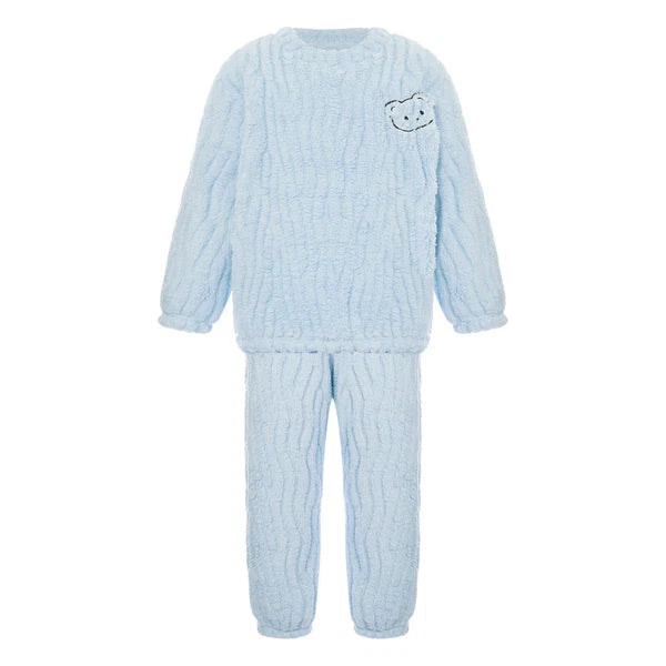Kids Pajamas Set Flannel Sleepwear Bear Tops Pullover with Plush Pants Trousers