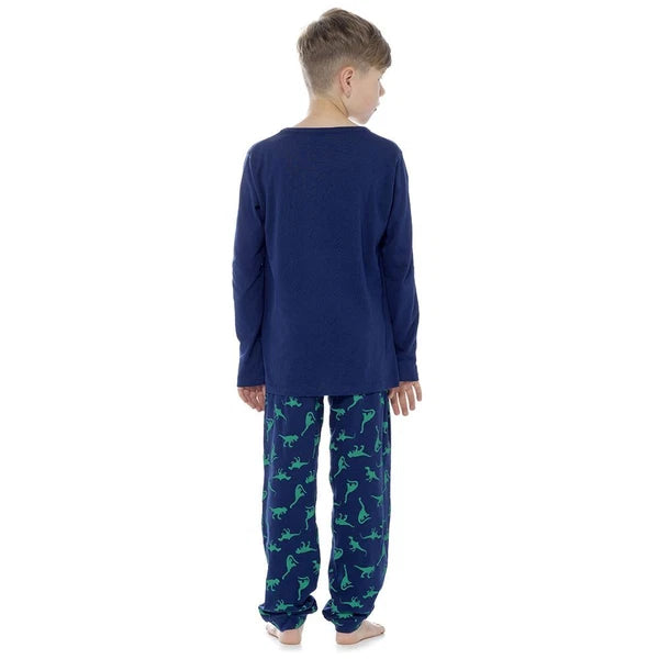 Boys/Kids Dinosaur Pyjamas Long Sleeve Cotton Pyjama Set Navy Age 3-12 Years