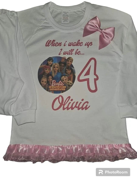 Personalised Birthday Pyjamas Girls When I Wake Up I Will Be  frilly and bows