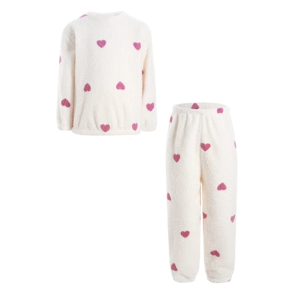 Kids Pyjamas Fleece Nightwear Elastic Waist Pyjama Set Warm 2 Piece-