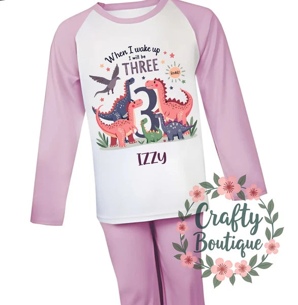 Personalised Pjs Pajamas Nightwear Dinosaur 3rd Birthday Wake Up Three - 1054