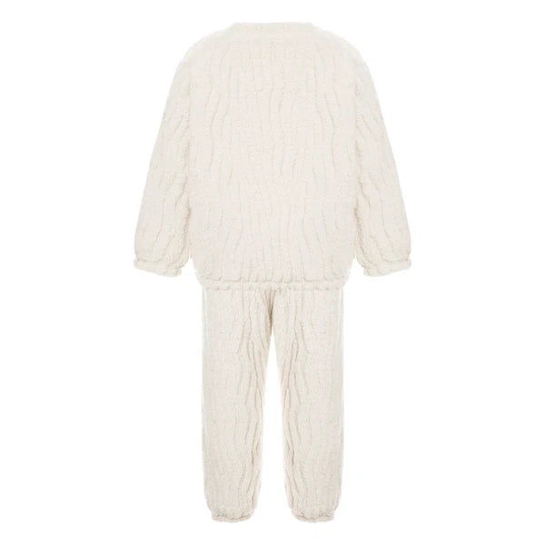 Kids Pajamas Set Flannel Sleepwear Bear Tops Pullover with Plush Pants Trousers