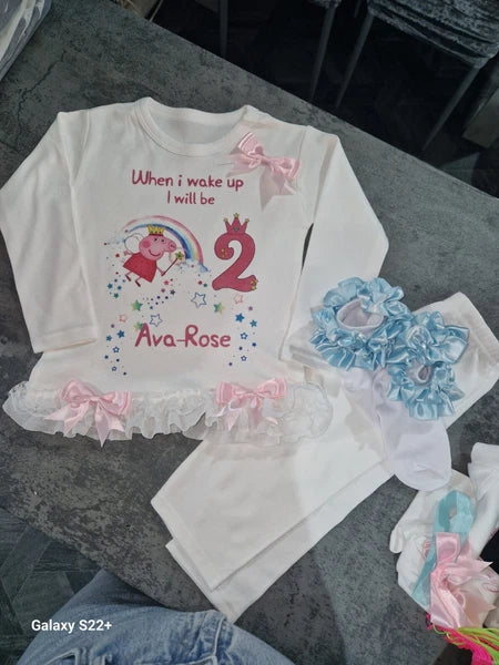 Personalised Birthday Pyjamas Girls When I Wake Up I Will Be  frilly and bows