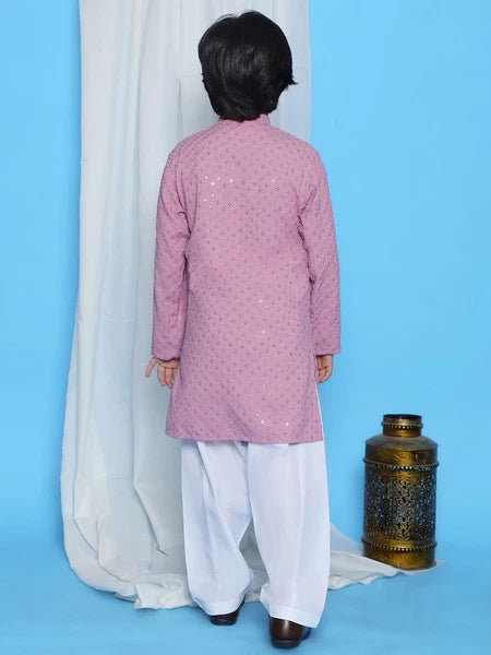 Kids Ethnic Mirror Work Cotton Kurta Pyjama Set/Party Wear Chikankari Kurta