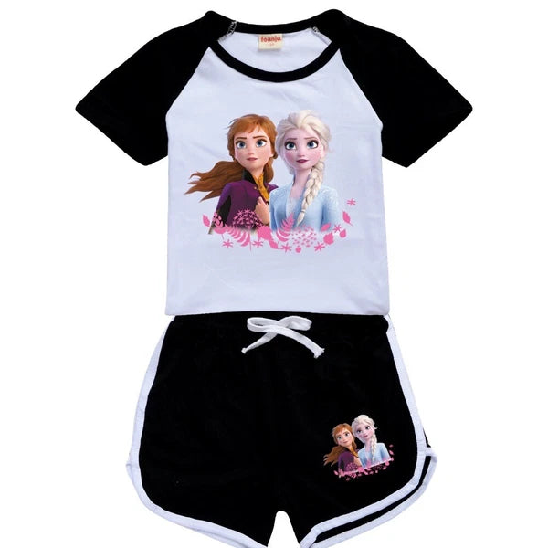 Popular frozen girl short sleeved T-shirt top shorts casual pajama set gift