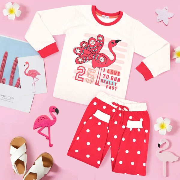 Kids Girls Flamingo Print Pyjamas Children PJs 2 Piece Cotton Set Nightwear 2-13