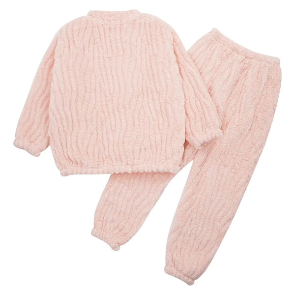 Kids Pajamas Set Flannel Sleepwear Bear Tops Pullover with Plush Pants Trousers