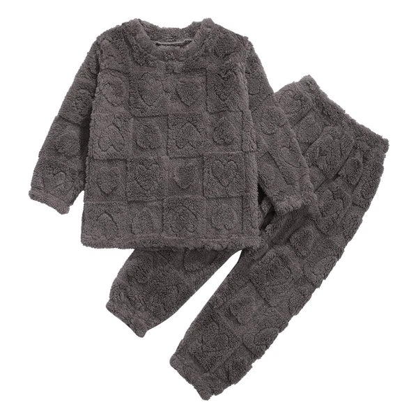 Kids Boys Girls Flannel Suit Unisex Children Pajamas Set Cute Tops With Pants