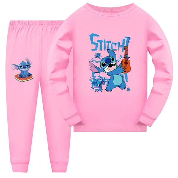 Stitch Anime Pajama Set Cartoon Tshirt Pant Casual Winter Cosplay Child Unisex