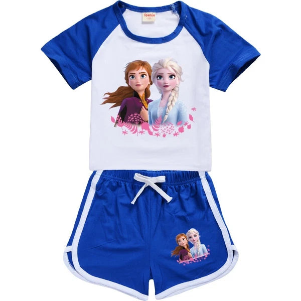 Popular frozen girl short sleeved T-shirt top shorts casual pajama set gift
