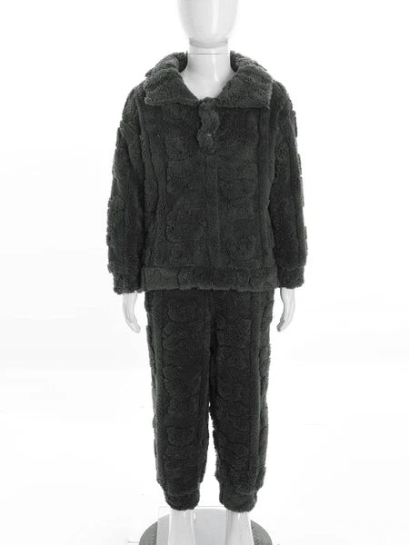 Kids Set Casual Pajamas Winter Sleepwear Elastic Waistband Top With Long Pants