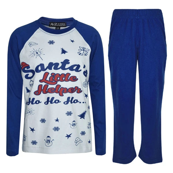 Kids Girls Boys PJs Santas Little Helper Stylish Color Cotrast Pajamas Set 5-13
