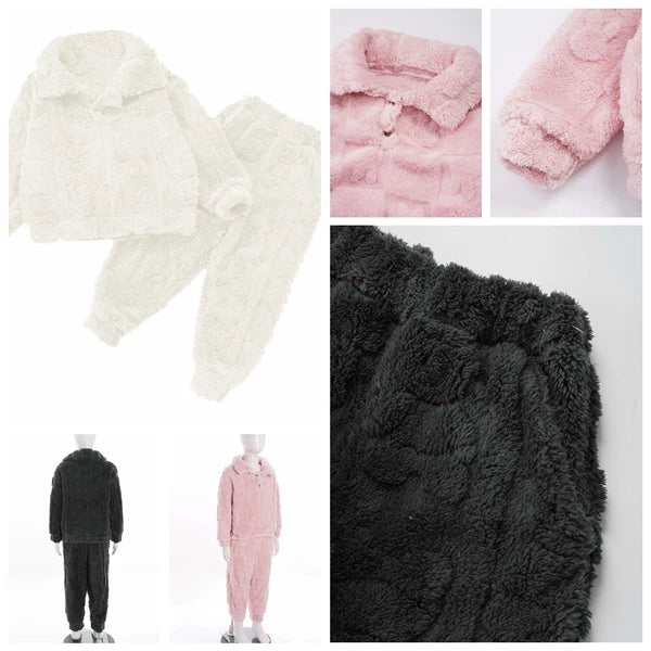 Kids Sleepwear Thicken Set Warm Pajamas Sleeping Sleepsuit Fleece 2pcs Casual