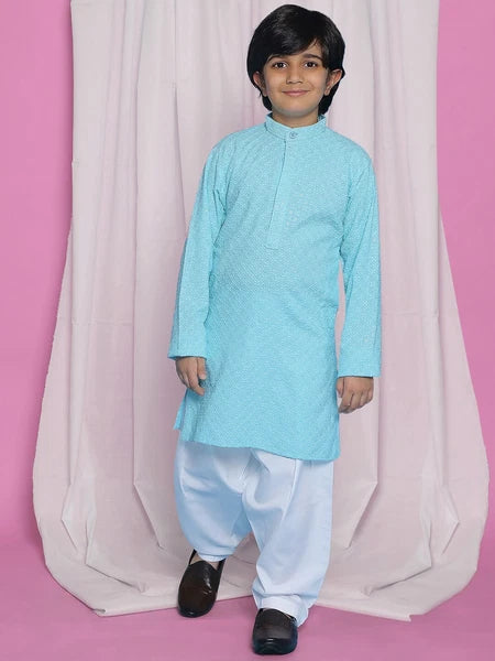 Kids Ethnic Mirror Work Cotton Kurta Pyjama Set/Party Wear Chikankari Kurta