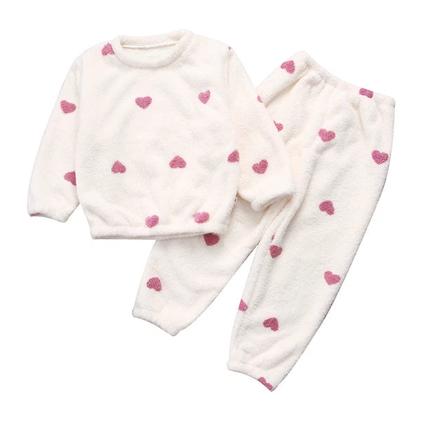 Kids Pyjamas Fleece Nightwear Elastic Waist Pyjama Set Warm 2 Piece-