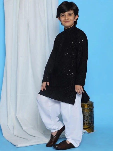 Kids Ethnic Mirror Work Cotton Kurta Pyjama Set/Party Wear Chikankari Kurta