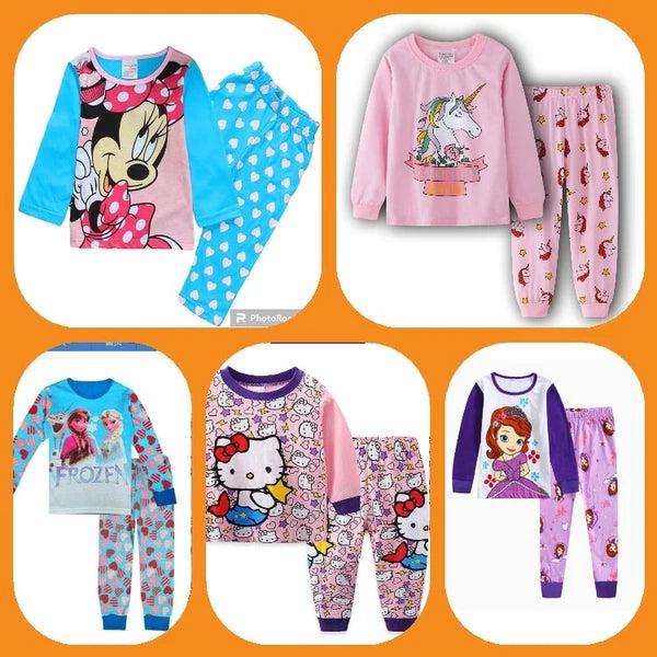 NEW Disney Cartoon Print Girls Long Sleeve 2-Piece Set Pajama