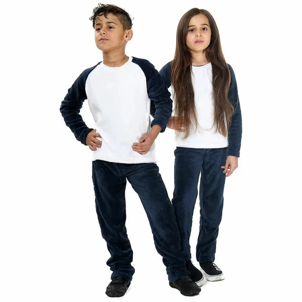 Kids Girls Boys Navay Pyjamas Soft Fleece PJs 2 Piece Flannel Set Lounge Suit