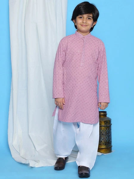 Kids Ethnic Mirror Work Cotton Kurta Pyjama Set/Party Wear Chikankari Kurta