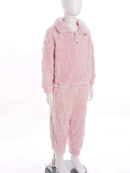 Kids Set Casual Pajamas Winter Sleepwear Elastic Waistband Top With Long Pants