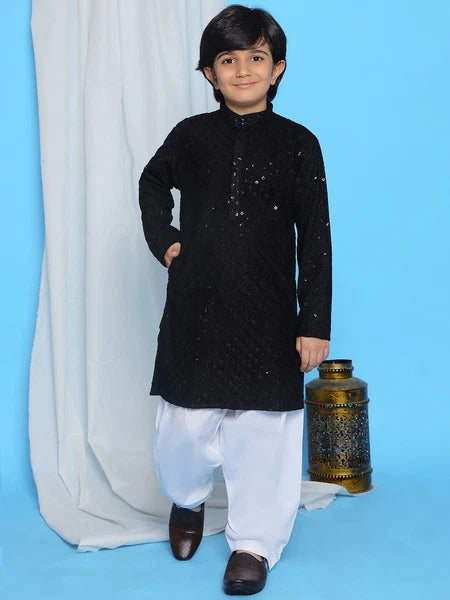 Kids Ethnic Mirror Work Cotton Kurta Pyjama Set/Party Wear Chikankari Kurta