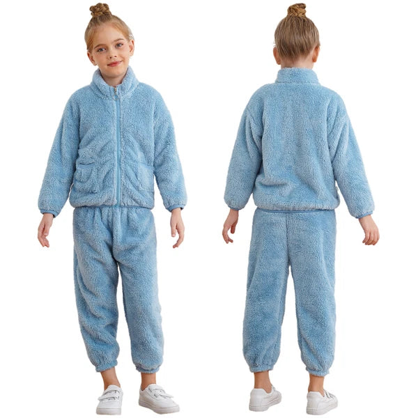 Kids Boys Girls Homewear Long Sleeve Outfits Zipper Pajama Set Comfy Sleepwear