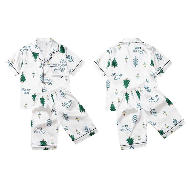 Boys Girls Pajamas Set Sleepwear Button Closure Top Shorts Nightwear Loungewear