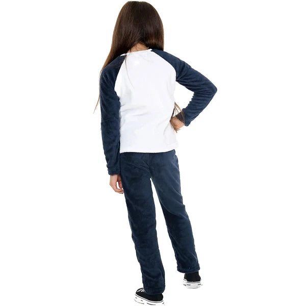 Girls Boys Navay Pyjamas Soft Fleece PJs 2 Piece Flannel Set Kids Lounge Suit