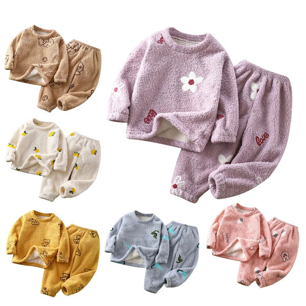 Unisex Kids Sleepwear Girls Set Print Pajamas Pullover Round Neck Cute Suit Top