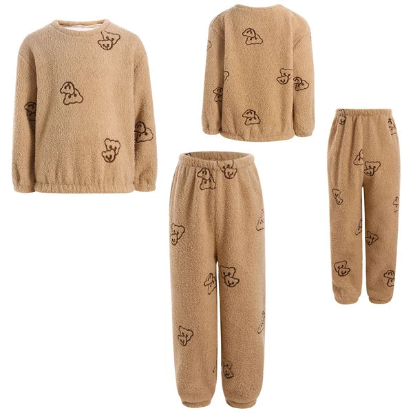 Kids Pyjamas Fleece Nightwear Elastic Waist Pyjama Set Warm 2 Piece-