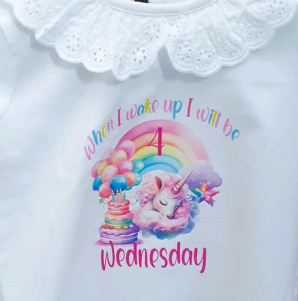 Personalised When I Wake Up I Will Be Age ~ Birthday  Unicorn Cake Frill Pjs