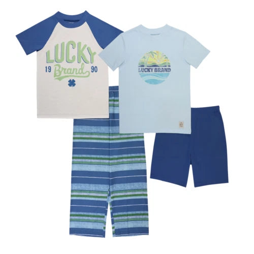 Lucky Brand Youth 4-Piece Pajama Set  Size  M(10/12)  Flam Resistant NWT