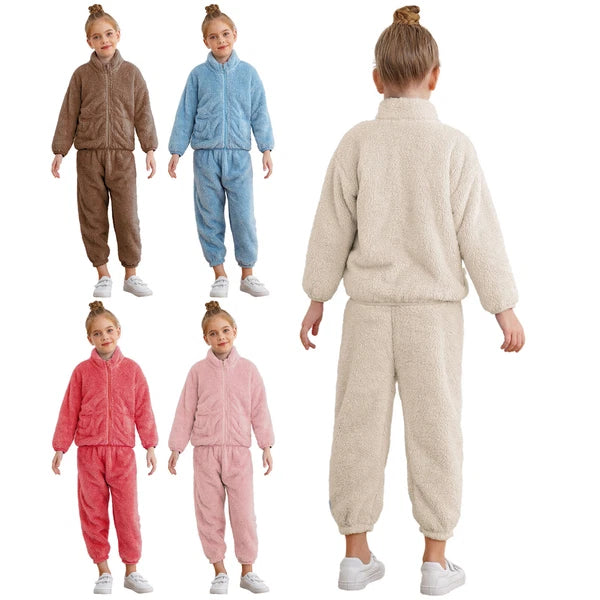 Kids Boys Girls Homewear Long Sleeve Outfits Zipper Pajama Set Comfy Sleepwear