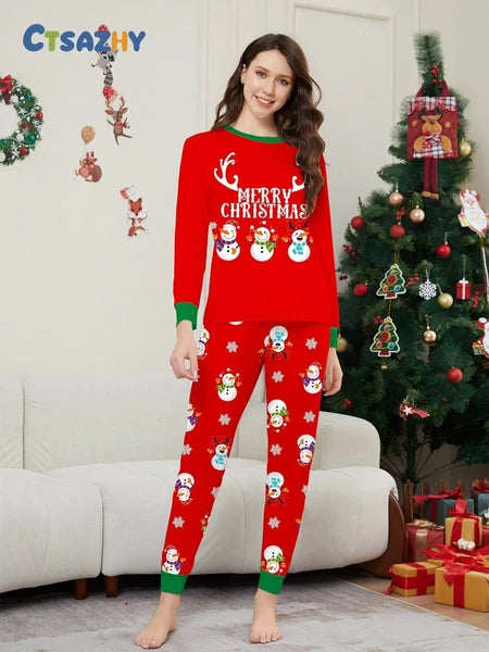 Family Matching Christmas Snowman Pyjamas Adult Kids Xmas Nightwear Pjs Set