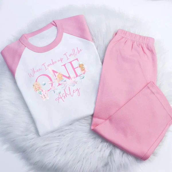 Personalised Baby Childrens when i wake up NEW MERMAID  PJ loungewear pyjamas